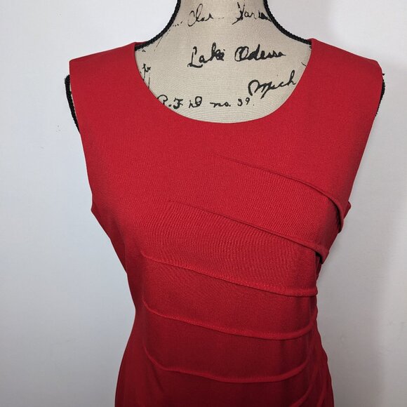 Calvin Klein Women’s Sz 6 Red Sleeveless Sunburst Sheath Dress Style #CD3X1LC7 - Picture 2 of 9